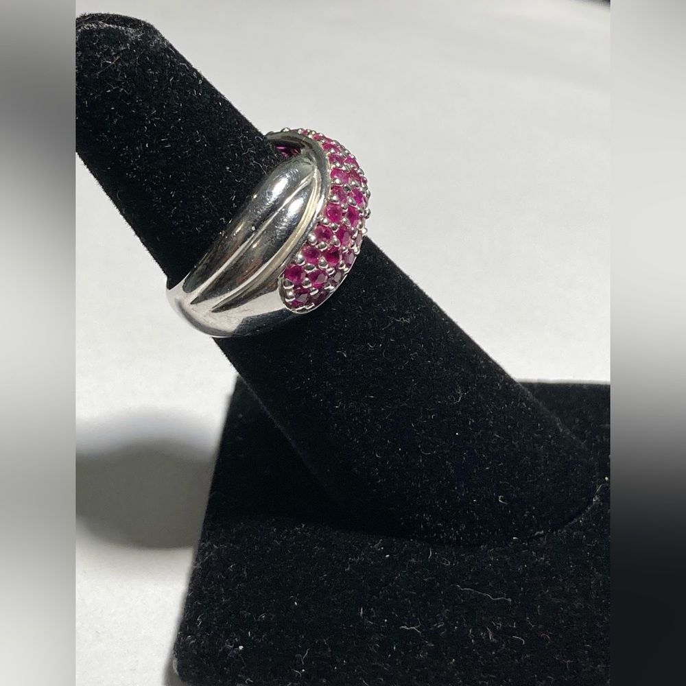 Pranda Sterling Silver Ruby Pave Crossover Ring - image 3